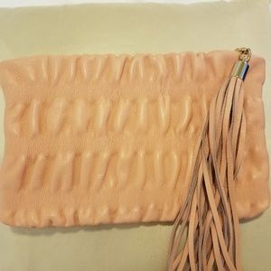 NWOT  Jenny Bird large leather ruched clutch